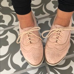 light pink suede oxfords.